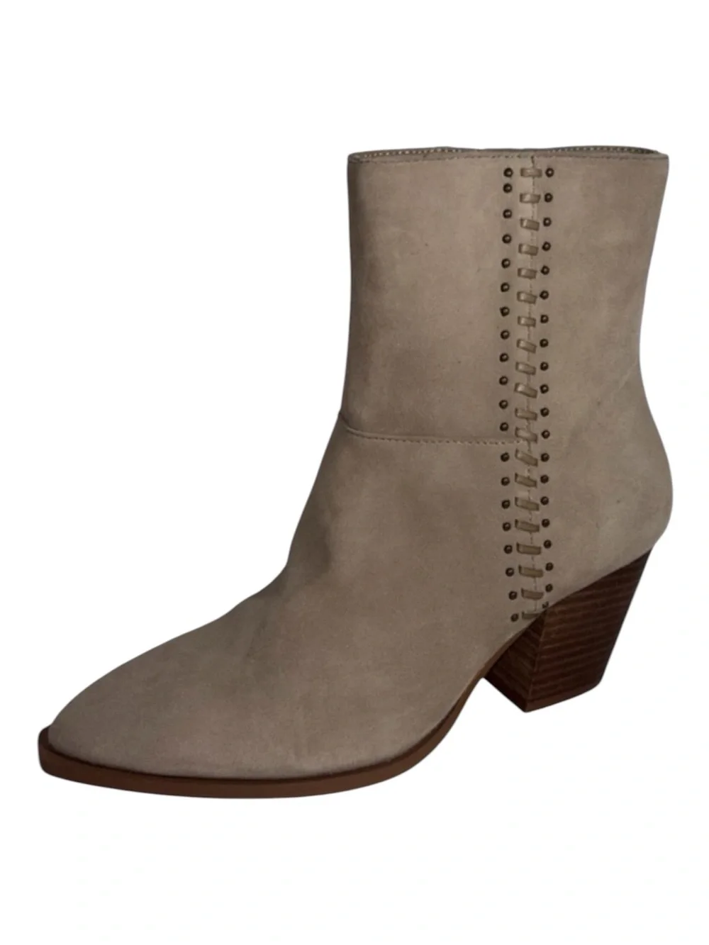 Lucky Brand Boho Suede Leather Boots Block Heel Side Stud Detail Tan Size 7.5